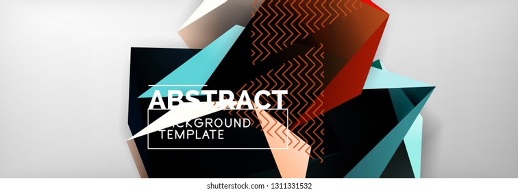 Triangular 3d geometric shapes composition, abstract background, vector line and shapes design