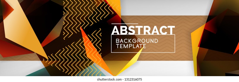 Triangular 3d geometric shapes composition, abstract background, vector line and shapes design