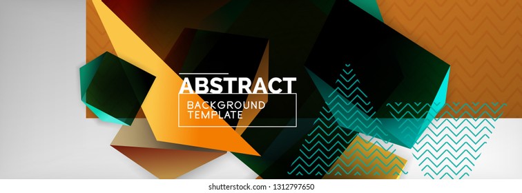 Triangular 3d geometric shapes composition, abstract background, vector line and shapes design
