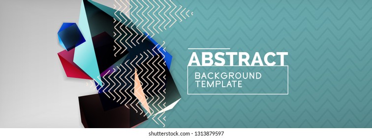 Triangular 3d geometric shapes composition, abstract background, vector line and shapes design
