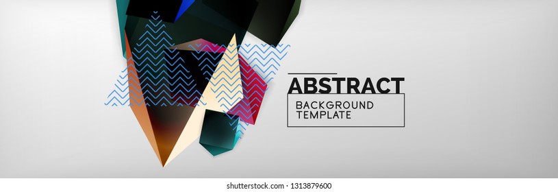 Triangular 3d geometric shapes composition, abstract background, vector line and shapes design