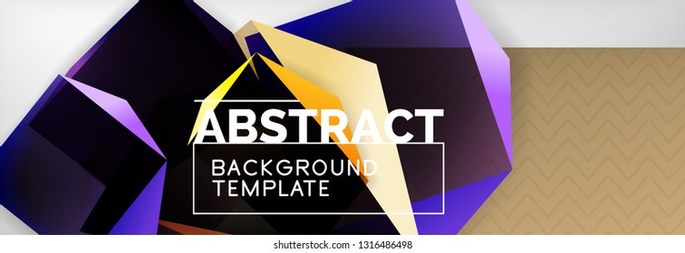 Triangular 3d geometric shapes composition, abstract background, vector line and shapes design