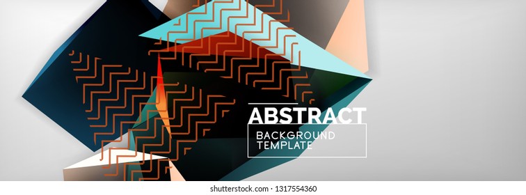 Triangular 3d geometric shapes composition, abstract background, vector line and shapes design