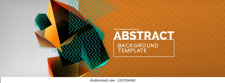 Triangular 3d geometric shapes composition, abstract background, vector line and shapes design