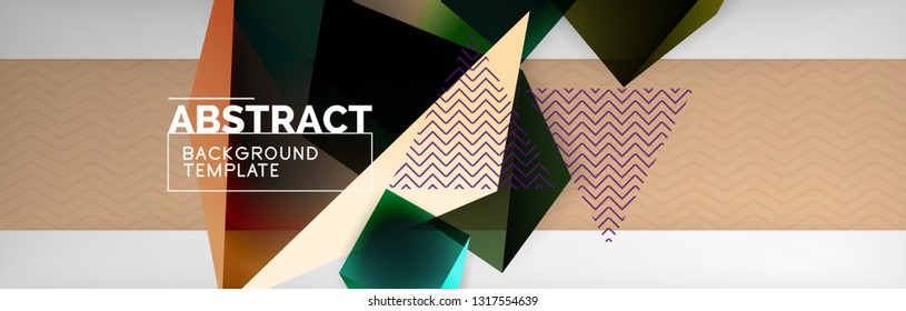Triangular 3d geometric shapes composition, abstract background, vector line and shapes design