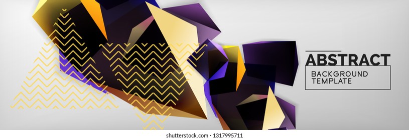 Triangular 3d geometric shapes composition, abstract background, vector line and shapes design