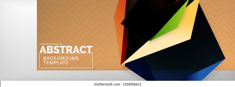 Triangular 3d geometric shapes composition, abstract background, vector line and shapes design