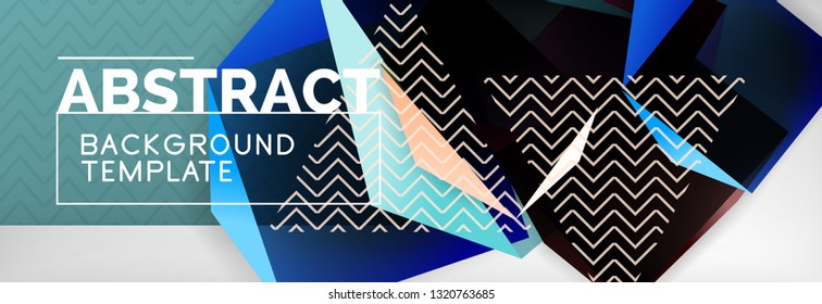 Triangular 3d geometric shapes composition, abstract background, vector line and shapes design