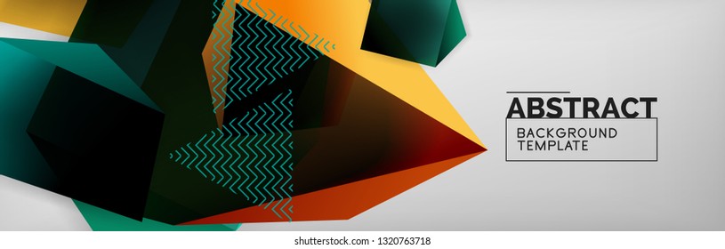 Triangular 3d geometric shapes composition, abstract background, vector line and shapes design