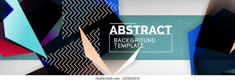 Triangular 3d geometric shapes composition, abstract background, vector line and shapes design