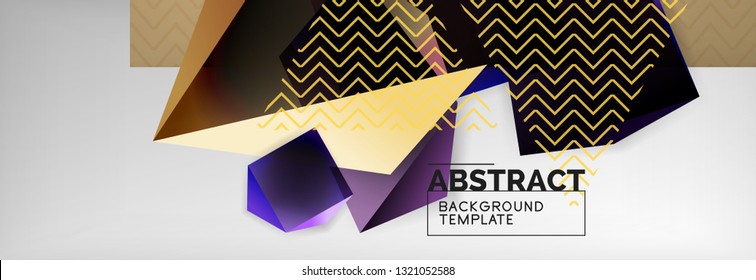 Triangular 3d geometric shapes composition, abstract background, vector line and shapes design