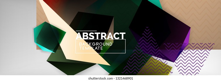 Triangular 3d geometric shapes composition, abstract background, vector line and shapes design