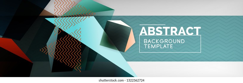 Triangular 3d geometric shapes composition, abstract background, vector line and shapes design