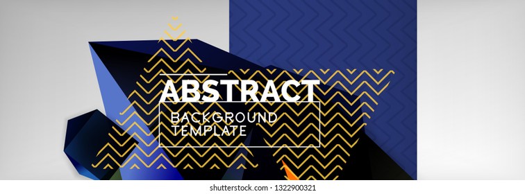 Triangular 3d geometric shapes composition, abstract background, vector line and shapes design