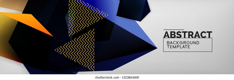Triangular 3d geometric shapes composition, abstract background, vector line and shapes design