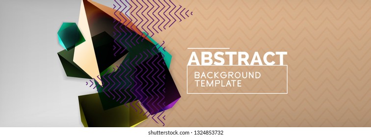 Triangular 3d geometric shapes composition, abstract background, vector line and shapes design