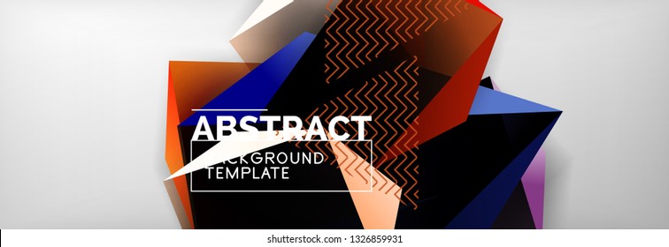 Triangular 3d geometric shapes composition, abstract background, vector line and shapes design