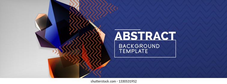 Triangular 3d geometric shapes composition, abstract background, vector line and shapes design