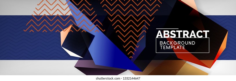 Triangular 3d geometric shapes composition, abstract background, vector line and shapes design