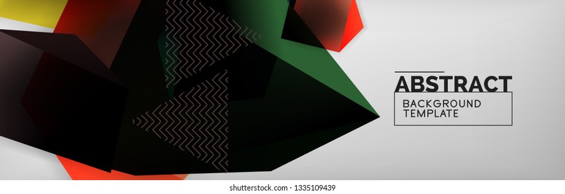 Triangular 3d geometric shapes composition, abstract background, vector line and shapes design