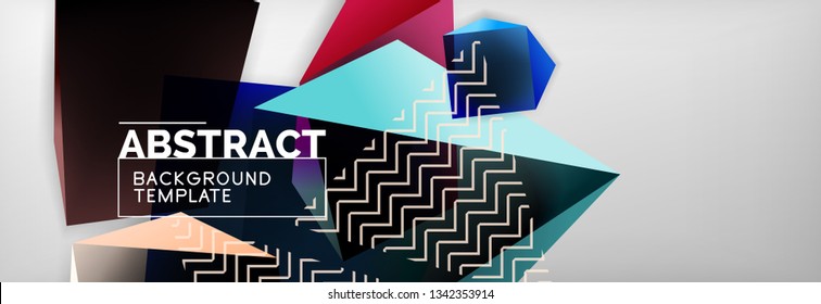 Triangular 3d geometric shapes composition, abstract background, vector line and shapes design