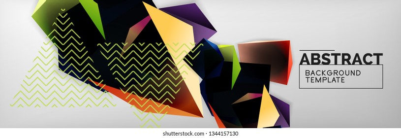 Triangular 3d geometric shapes composition, abstract background, vector line and shapes design
