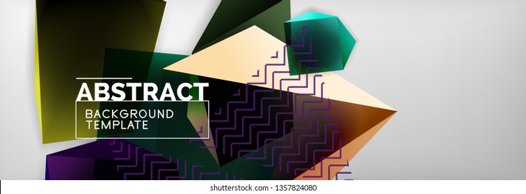 Triangular 3d geometric shapes composition, abstract background, vector line and shapes design