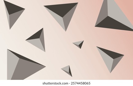 Triangular 3D shapes in gray tones arranged over a light gradient background. The modern and sharp geometric style makes it great for tech branding, poster designs, or presentations.  