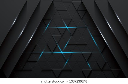  triangular Abstract 3d vector black background,blue glow grunge surface-illustration