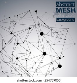 Triangular abstract black and white lined 3D illustration, vector digital eps8 lattice messy technology background.