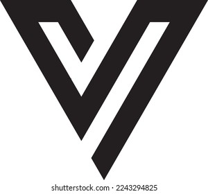 Triangular abstract design. Technology linear style communication vector logo template. Letter V