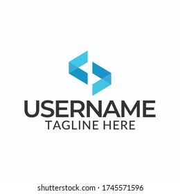 The triangular abstract logo design facing each other is colored blue on a white background.
