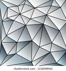triangular abstract stained glass grid with black outline in white and shades of gray and blue
