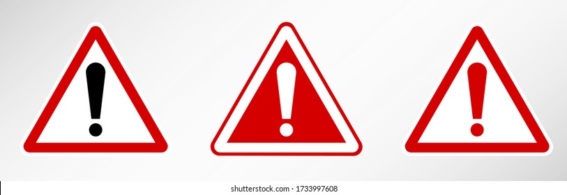 triangular alarm sign with exclamation mark. Red-white vector