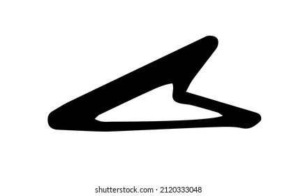 triangular arrow cursor. triangular three-dimensional arrow icon drawn in the style of a doodle with a black outline and a dark shadow on a white background. the arrow shows the direction of movement 