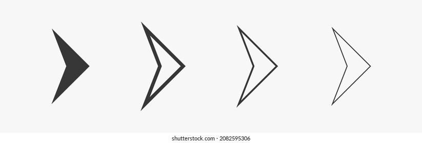 Triangular arrow set. Black linear vector icon for direction and web. Arrows in isolation