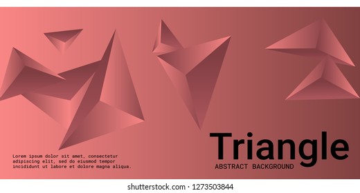 Triangular background. Abstract composition of 3d triangles. Futuristic geometric background.  3D vector illustration . Burgundy  three-dimensional triangle in space.