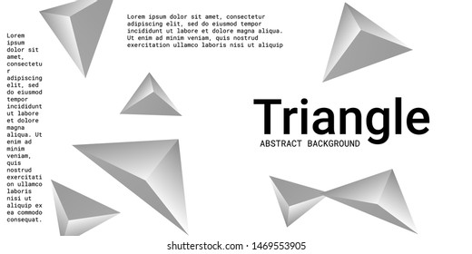 Triangular background. Abstract composition of 3d triangles. 3D vector illustration . Modern geometric background.  Silver  three-dimensional triangle in space.