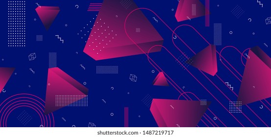 Triangular background. Abstract composition of 3d triangles. 3D vector illustration . Futuristic geometric background. Neo memphis three-dimensional triangle in space.