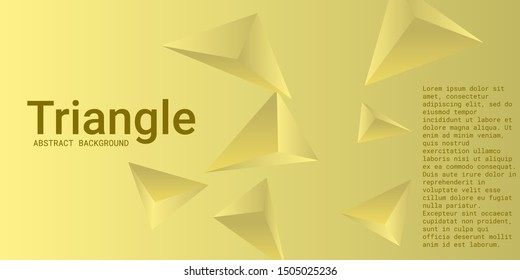 Triangular background. Abstract composition of 3d triangles. Modern geometric background.  3D vector illustration . Yellow  three-dimensional triangle in space.