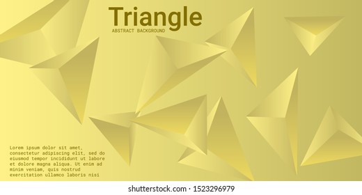 Triangular background. Abstract composition of 3d triangles. 3D vector illustration . Creative geometric background.  Yellow  three-dimensional triangle in space.