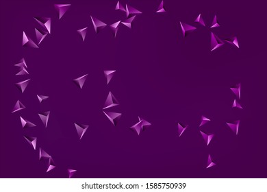 Triangular background. Abstract composition of 3d confetti triangles. Futuristic geometric background. 3D vector illustration. Violet three-dimensional triangle in space.