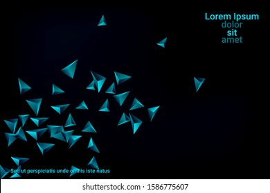 Triangular background. Abstract composition of 3d confetti triangles. Futuristic geometric background. 3D vector illustration. Emerald three-dimensional triangle in space.