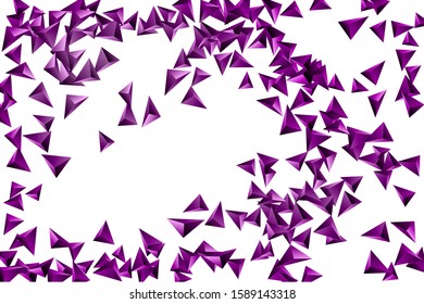 Triangular background. Abstract composition of 3d confetti triangles. Futuristic geometric background. 3D vector illustration. Violet three-dimensional triangle in space.