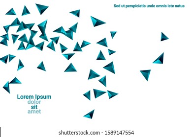 Triangular background. Abstract composition of 3d confetti triangles. Futuristic geometric background. 3D vector illustration. Emerald three-dimensional triangle in space.