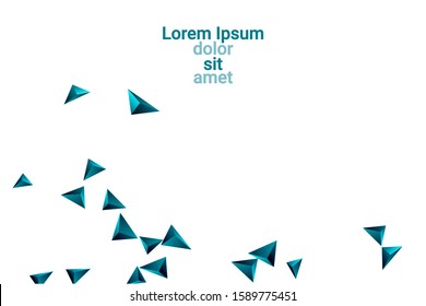 Triangular background. Abstract composition of 3d confetti triangles. Futuristic geometric background. 3D vector illustration. Emerald three-dimensional triangle in space.