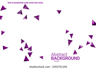 Triangular background. Abstract composition of 3d confetti triangles. Futuristic geometric background. 3D vector illustration. Violet three-dimensional triangle in space.