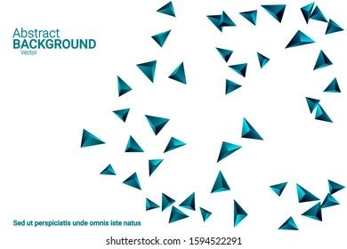 Triangular background. Abstract composition of 3d confetti triangles. Futuristic geometric background. 3D vector illustration. Emerald three-dimensional triangle in space.