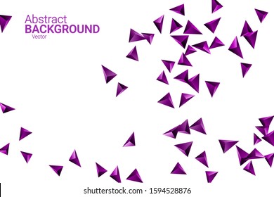 Triangular background. Abstract composition of 3d confetti triangles. Futuristic geometric background. 3D vector illustration. Violet three-dimensional triangle in space.