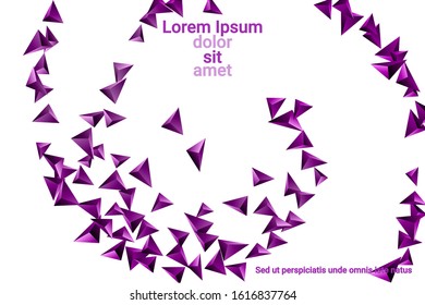 Triangular background. Abstract composition of 3d confetti triangles. Futuristic geometric background. 3D vector illustration. Violet three-dimensional triangle in space.